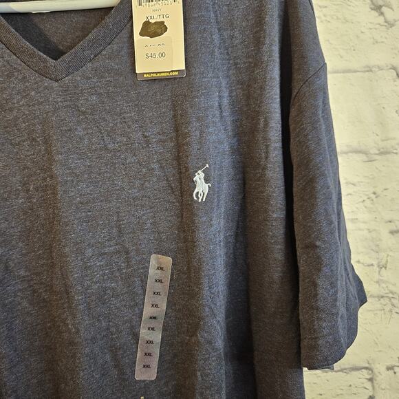 Polo Ralph Lauren Shirt Men XXL Blue V-Neck Embroidered Pony NEW - Picture 2 of 5